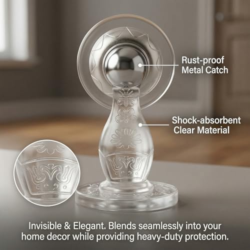 Magnetic Door Stopper 2-Pack, No-Drill Silicone Door Catch with Strong Magnet & Adhesive, Clear Wall Protector from Doorknob Dents, Heavy Duty Door Holder for Home & Office (Transparent) - color: Transparent