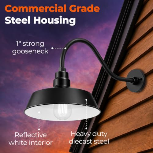 14in. Satin Black Outdoor Gooseneck Barn Light Fixture, 5000K Cool White - color: Satin Black (2-Pack), size: 22 in Gooseneck Arm