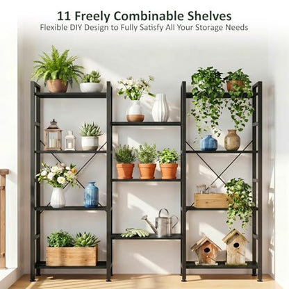 Triple Bookshelf, Free Standing Bookcase with Open Storage Shelves - color: Classic Black, size: 11 Tier