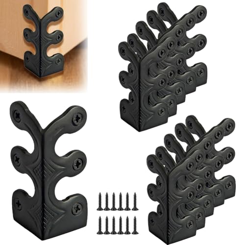 10 pcs Solid Brass Baseboard Corner Protectors, Skirting Board Corner Protectors, Vintage Metal Corner Protector Table Corner Edge Cover Safety Bracket with Screws (10, Black) - color: Black