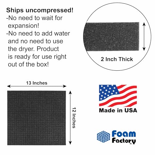 Foam Factory Inc 5 PCS 12 x 13 x 2 Inch Pick and Pluck Packing Foam Insert, Pick Apart Foam - Pluck Pre Cube Sheet Foam For Tool Game Box Cases, Charcoal Polyurethane Foam Pad Insert