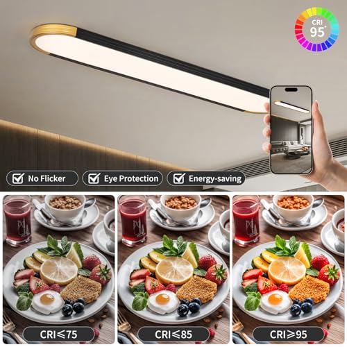 ADISUN 39.4in Linear Ceiling Light, LED Flush Mount Ceiling Lamp with Remote Control, Dimmable Color Changing, High CRI Black Gold Modern Lighting Fixture for Kitchen Living Room Bedroom Hallway - color: Black&Gold-39.4inch