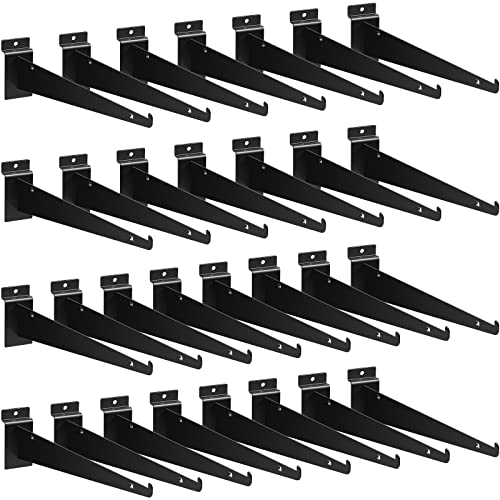 Oudain 30 Pcs 12" Slatwall Shelf Bracket with Lip Metal, Black - color: Black
