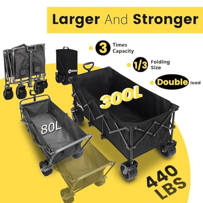 Sekey 300L Extended Collapsible Wagon, 660 lb Capacity, 48 in Long - color: Black