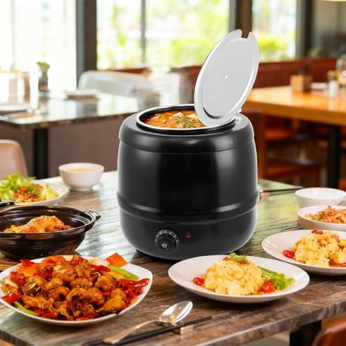 Commercial Electric Soup Kettle – 10.5QT Capacity, Stainless Steel Removable Insert, Hinged Lid, Adjustable Temperature, Anti-Scald Handle – Portable Food Warmer for Restaurant, Catering, - size: 10.5 Qt