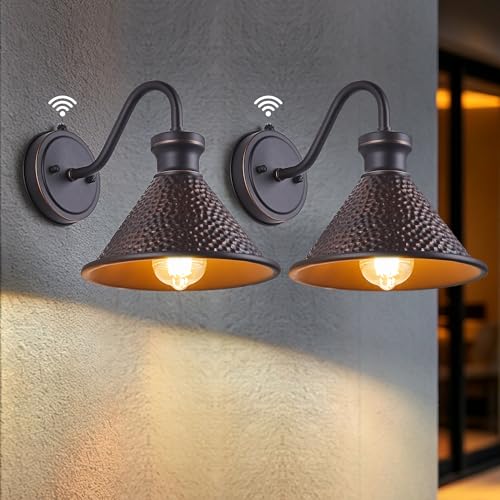 Tarentlight 2 Pack Dusk to Dawn Outdoor Wall Light Fixtures Photocell Sensor, Exterior Sconce Light with Cast Hammered Aluminum Shade, Outside Wall Mount Lamp for House Patio Garage Entryway Doorway - color: 2 Pack Oil-Rubbed Bronze(With Photocell)