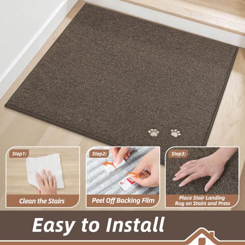 BEQHAUSE Stair Landing Rug Non-Slip 30"x30", Landing Mats for Stairs, Brown - color: Brown - Dog Paws, size: 30 in X 30 in (1 Pieces)