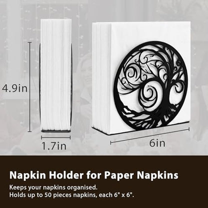 Napkin Holder for Table, Standing Napkin Dispenser Outdoor Farmhouse Black Cocktail Napkin Holders for Kitchen Coffee Shop Dining Room (6"x 1.7"x 4.9") - size: Cocktail Napkin 6x6" - Black Whirl Tree
