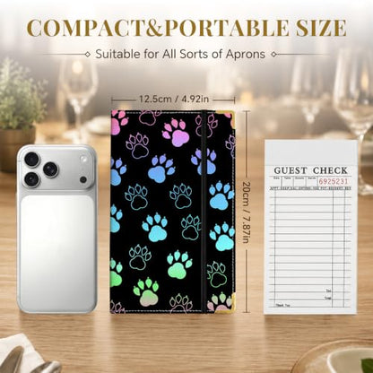 Server Book,7 Pocket Zipper Organizer,Server Books for Waitress - color: Colorful Paw