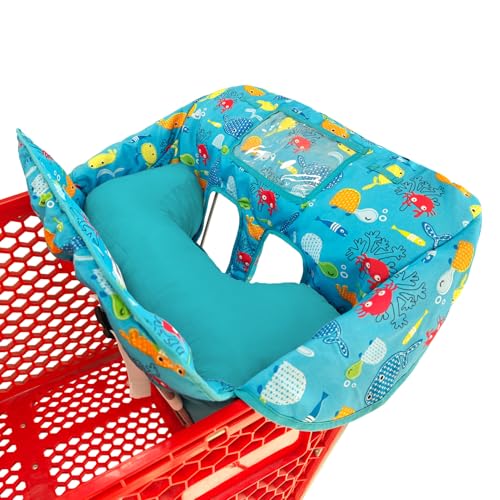 Love&go Soft Pillow Attached 2-in-1 Shopping Cart and High Chair Cover for Baby~Padded~Fold'n Roll Style~Portable with Carry Bag (Blue Seaworld) - color: Blue Seaworld