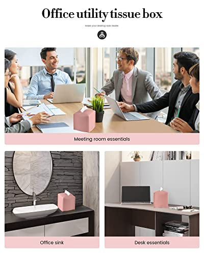 Tissue Box Cover, Jeethemy Square PU Leather Tissue Box Holder, Modern Tissue Case Facial Paper Organizer Dispenser，5X5X5'',Double Pink - color: Double Pink