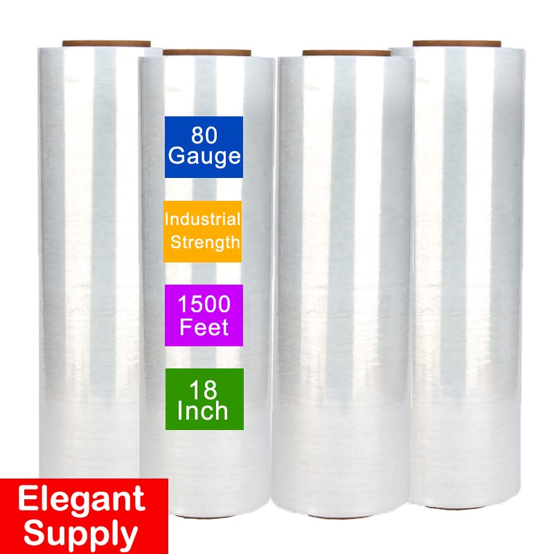 1 Roll 18" x 1500 feet Stretch Film-Wrap 80 Gauge Industrial Strength Stretch 20 Microns Durable for Moving Packing Packaging Heavy Duty Warehouse Shrink Film (Clear) - color: Clear, size: 1 PACK