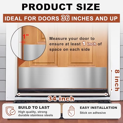 4 PCS 8" x 34" Self Adhesive Brushed Door Kick Plate for 36" Door Bottom - color: Brushed Silver, size: 4 PCS