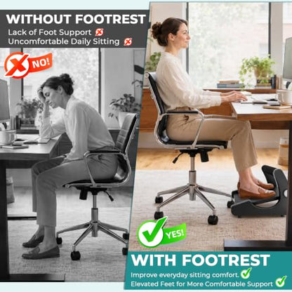 5-Level Adjustable Foot Rest Under Desk, Ergonomic Footrest with Removable Memory Foam and Massage Nodules, Sturdy Office Foot Stool and Leg Support for Work & Home, Non-Slip Base, Black