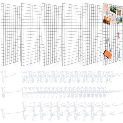 Hicarer 6 Pcs Commercial Grade Gridwall Panels for Display, Heavy Duty Wire Grid wall Display Rack Metal wall Mount Grid with 60 White Hooks for Retail Display Home Storage Vendor Events(2 x 4 ft) - size: 2 x 4 ft