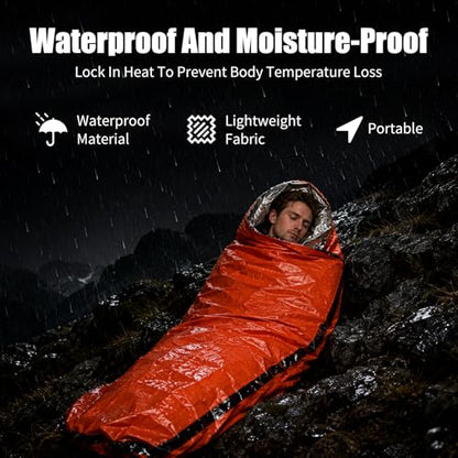 Emergency Sleeping Bag Survival Bag, Portable Waterproof Thermal Bivy Sacks,Bivvy Bags,Camping Mylar Sleeping Bag Survival Gear Emergency Blankets Survival Shelter - color: 2 Pack - Orange + Green