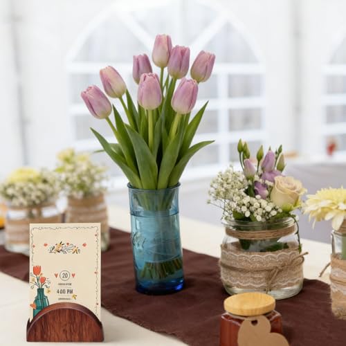 ZCZQC 10PCS Wooden Postcard Stands 1.6-Inch Place Card Holders Table Number Signs for Office Labels Photos and Menus Semi Circular Brown Wooden Note Holder