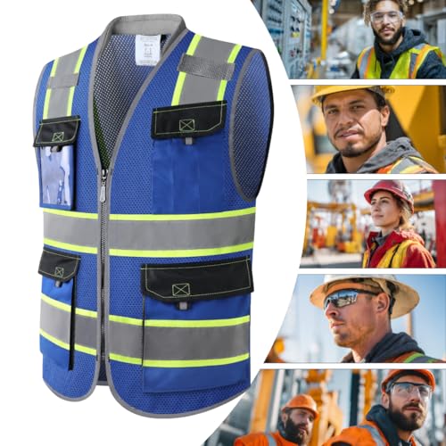 JKSafety Safety Vest for Men Women Hi Vis with Pockets and Cushioned Collar Construction Vest Meet ANSI Standard (BX360) - color: Blue, size: Small