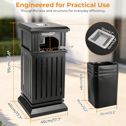 BEAMNOVA Commercial Outdoor Trash Can with Lid, Matte Black, 17.7 * 37.4 in - color: Matte Black, size: 17.7*17.7*37.4 in