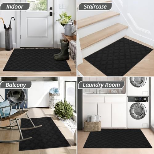 BEQHAUSE Dirt Trapper Door Mat 32" x 48" Non-Slip Washable, Black - color: Black, size: 32" X 48" (Rectangular)