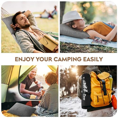 Camping Pillow Travel Pillow Small Shredded Memory Foam Pillow - Compressible Medium Firm, Breathable Cover, Ideal Backpacking Hiking, Airplane and Car - color: Grey, size: M-17.7 X 13.8 Inch