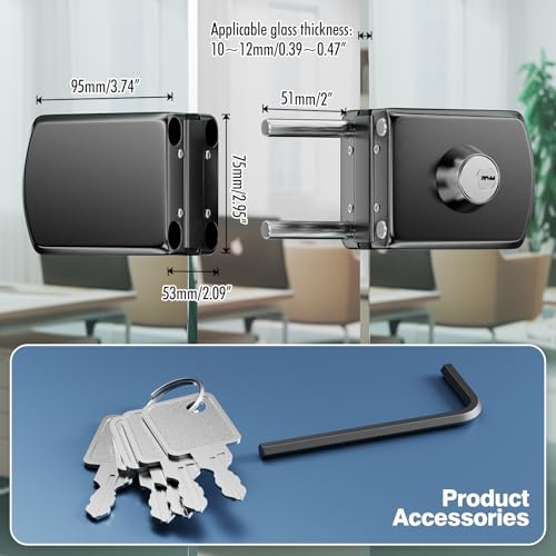 Ranbo No-Drill Double Glass Door Lock with Key for Swing Door, Four-Bolt - color: LE-201B Brushed Black