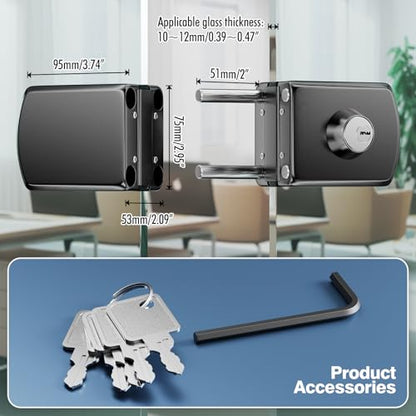 Ranbo No-Drill Double Glass Door Lock with Key for Swing Door, Four-Bolt - color: LE-201B Brushed Black