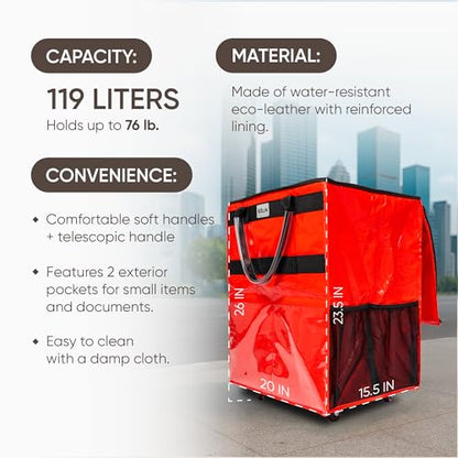 KELN Rolling Tote Bag on Wheels – 76 lb Foldable Shopping Cart – Red - color: Red