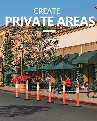 BATTIFE 45 inch Traffic Cones Delineator Posts with Base Orange 3 Pcs - color: Orange