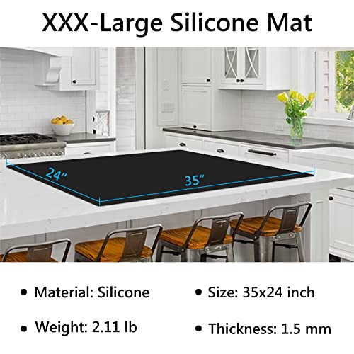 Gartful Silicone Mat for Kitchen Counter, 35" by 24" Extra Large Countertop Protector, 0.06" Thick Multipurpose Mat, Heat-Resistant Placemats, Desk Saver Pad, Table Dish Mat, Nonstick, Nonskid, Black - color: Black, size: XXXL-35" x 24" x 0.06"