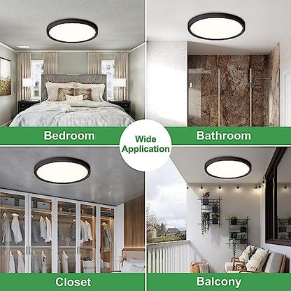 15.8Inch 2PK Black LED Flush Mount Ceiling Light,32W,3480LM,3CCT Selectable - color: Black, size: 15.8" 2PK
