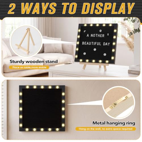 10 x 10 Inches Felt Letter Board & LED Light, Black, Solid Black - color: Black, size: 10 x 10 Inches, style: Solid Black