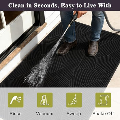 3′ x 10′ Heavy Duty Front Door Mat, Low Profile Entryway Runner Black - color: Black, size: 3' x 10' (Rectangular)