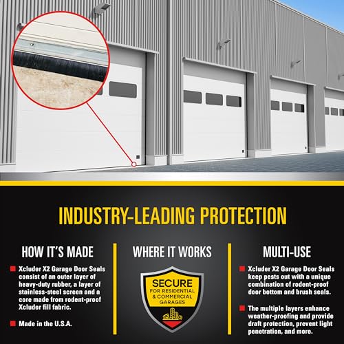 Xcluder X2 Rodent Proof Overhead Sectional Door Seal Kit, 16’4” Wide for 1.75” Thick Doors, Stops Mice, Rats and Weather, Suitable for Residential or Commercial Property Use - size: 1.75 in. x 1.75 in.