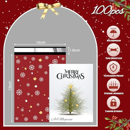 Christmas Poly Mailers 10x13 Inch 100 Pcs, Merry Christmas - color: Red Merry Christmas, size: 10x13 Inch 100Pcs