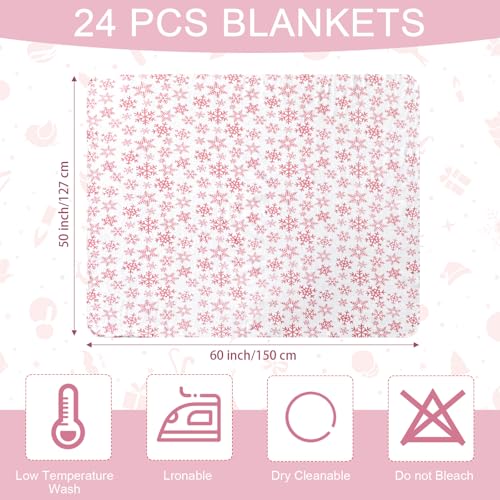 Preboun 24 Pack Bulk Christmas Fleece Throw Blankets, Pink Snowflake - style: Pink Snowflake