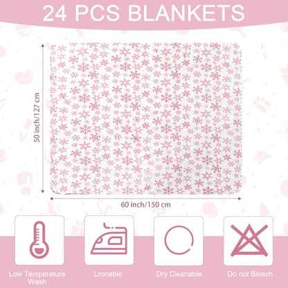 Preboun 24 Pack Bulk Christmas Fleece Throw Blankets, Pink Snowflake - style: Pink Snowflake