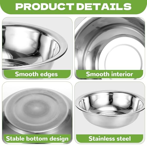 8 PCS Stainless Steel Mixing Bowls 13 Inch 8 Qt Extra Large Metal Basin with Mirror Finish, Heavy-Duty Salad Dough Bowl Kitchen Prep Bowl Dishwasher Safe Dish Tub for Home & Commercial Cooking