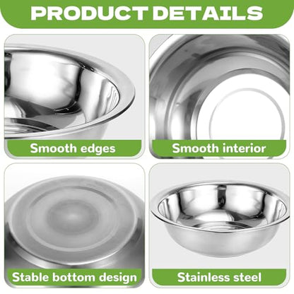 8 PCS Stainless Steel Mixing Bowls 13 Inch 8 Qt Extra Large Metal Basin with Mirror Finish, Heavy-Duty Salad Dough Bowl Kitchen Prep Bowl Dishwasher Safe Dish Tub for Home & Commercial Cooking