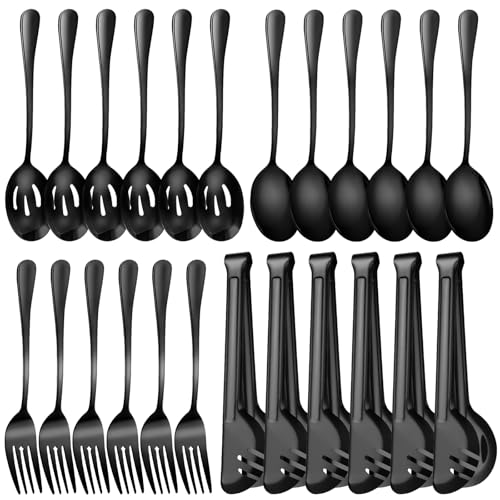 Serving Utensils Set, 24-Piece Large Stainless Steel Serving Spoons and Forks for BBQ, Buffets, Catering, Parties, Weddings, Restaurants - Black - color: Black