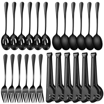 Serving Utensils Set, 24-Piece Large Stainless Steel Serving Spoons and Forks for BBQ, Buffets, Catering, Parties, Weddings, Restaurants - Black - color: Black