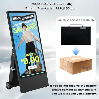 55" Outdoor Digital Signage Display, 2K 2000 Nits IP65 Commercial Totem, Rechargeable Digital LCD Advertising Kiosks, Auto Brightness Adjustment, Impact Resistant Screen for Restaurant/Store - size: 55 Inch Outdoor