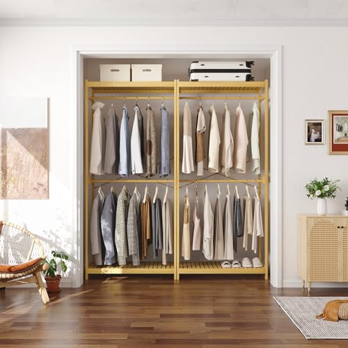 Homykic Bamboo Clothing Rack with Shelves, 33.5” Wide Clothes Rack, 78.8” H - color: Natural, size: Standard