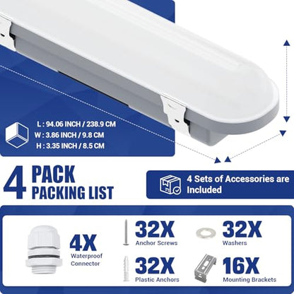 8FT LED Vapor Tight Light 120W/100W/80W,3/4/5000K CCT, ETL 4Pack - size: 8FT (4-Pack)