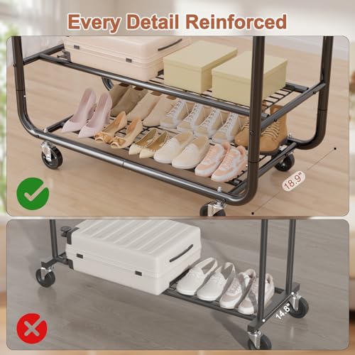 EAGMAK Heavy Duty Clothing Racks for Hanging Clothes 720 Lbs, Rolling Clothes Rack Double Rod Garment Rack with Lockable Wheels, Metal Closet Organizer for Bedroom, Laundry, Retail, Black - color: Black