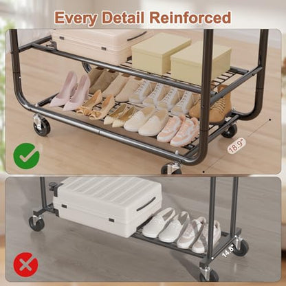 EAGMAK Heavy Duty Clothing Racks for Hanging Clothes 720 Lbs, Rolling Clothes Rack Double Rod Garment Rack with Lockable Wheels, Metal Closet Organizer for Bedroom, Laundry, Retail, Black - color: Black
