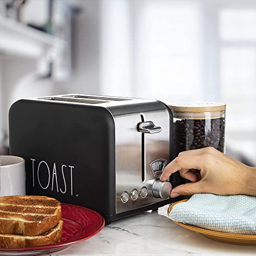 Rae Dunn Toaster, Stainless Steel 2 Slice Square Toaster, Wide Slot with 5 Browning Levels, with Bagel, Defrost and Cancel Options (Black) - color: Black