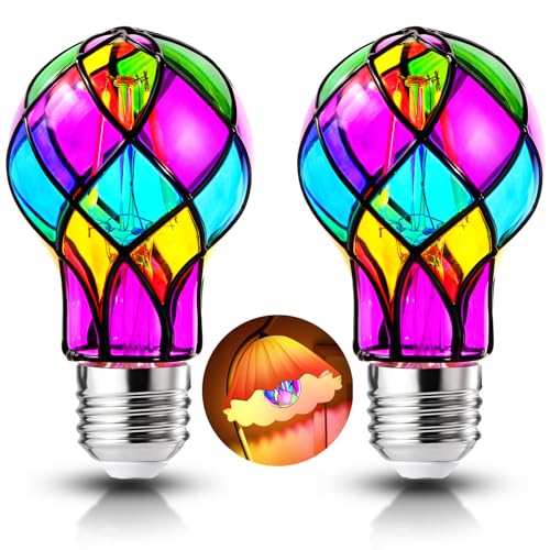 4W E26 Stained Glass Light Bulb, A19 Colorful Light Bulb for Home/Party - color: Purple