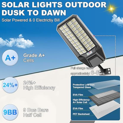 Solar Street Lights Outdoor Waterproof Dusk to Down Heavy Duty 10000W Commercial Large Solar Lights Outdoor Motion Sensor with Remote Control LED Parking Lot Flood Lights for Yard Pathway - size: XL-2Pack