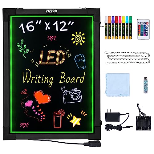 VEVOR LED Message Writing Board, 16"x12" Illuminated Erasable Lighted Chalkboard, Neon Effect Menu Sign Board, Drawing Board with 8 Fluorescent Chalk Markers and Remote Control, for Home Wedding Shop - size: 12"W x 15.9"H